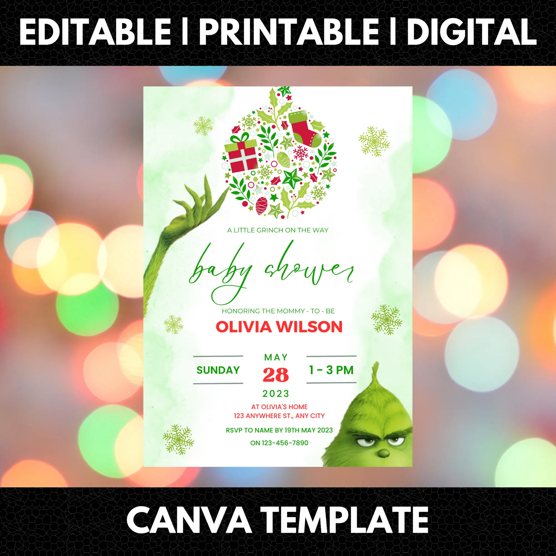 Grinch Baby Shower Invite Template | Grinchmas Whoville Baby Shower Invitation - CreativeRino
