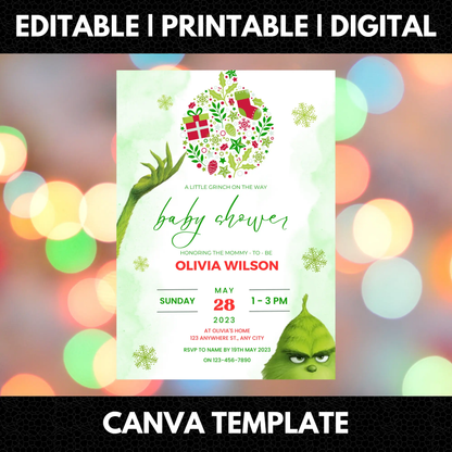 Grinch Baby Shower Invite Template | Grinchmas Whoville Baby Shower Invitation - CreativeRino