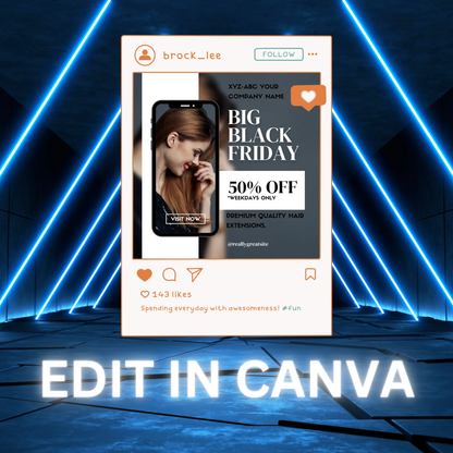 Big Black Friday Hair Extension Post Template | Social Media Flyer - CreativeRino