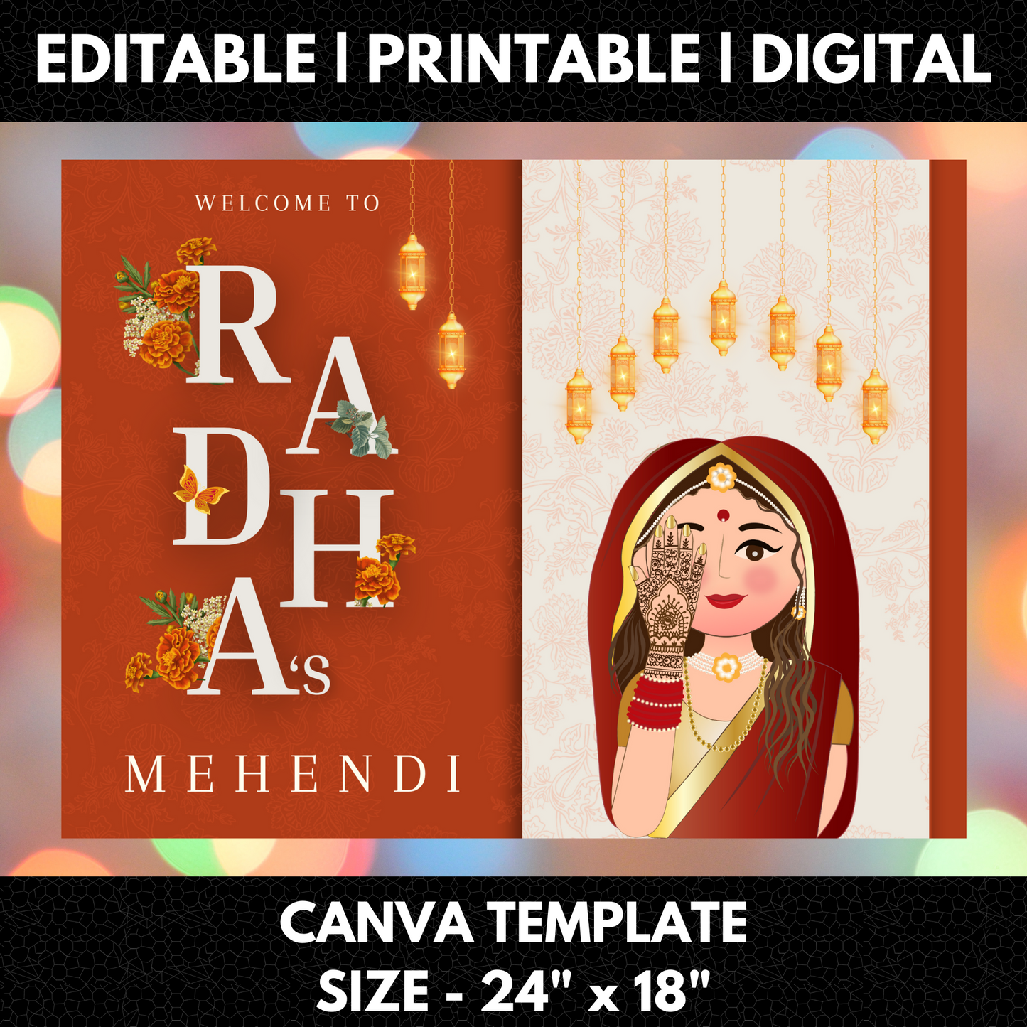 Mehndi Sign Template | Indian Wedding Welcome Sign