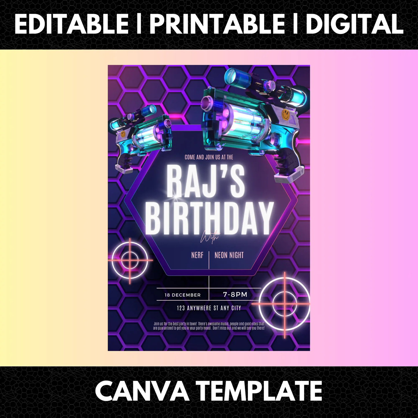Nerf Dart Gun Birthday Invitation Template - CreativeRino