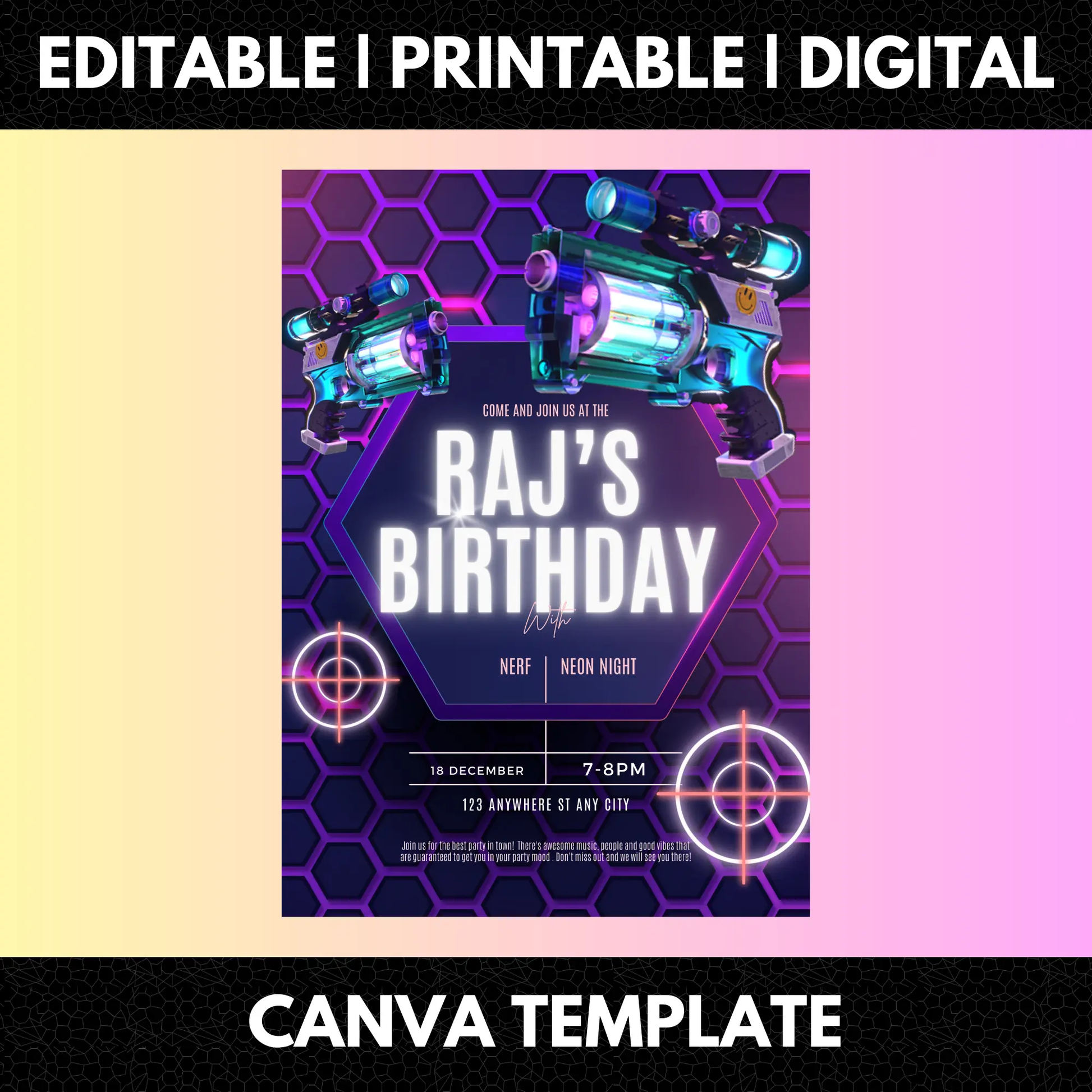 Nerf Dart Gun Birthday Invitation Template - CreativeRino