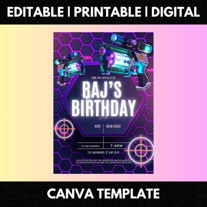 Nerf Dart Gun Birthday Invitation Template - CreativeRino