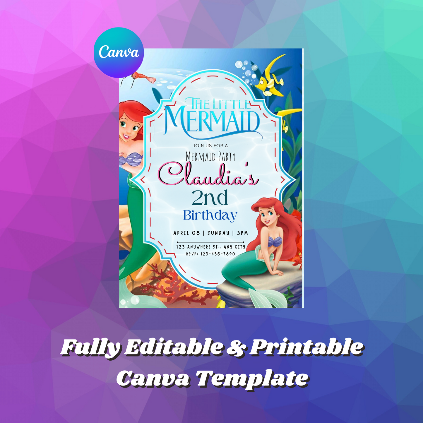 The Little Mermaid Birthday Invitation Template