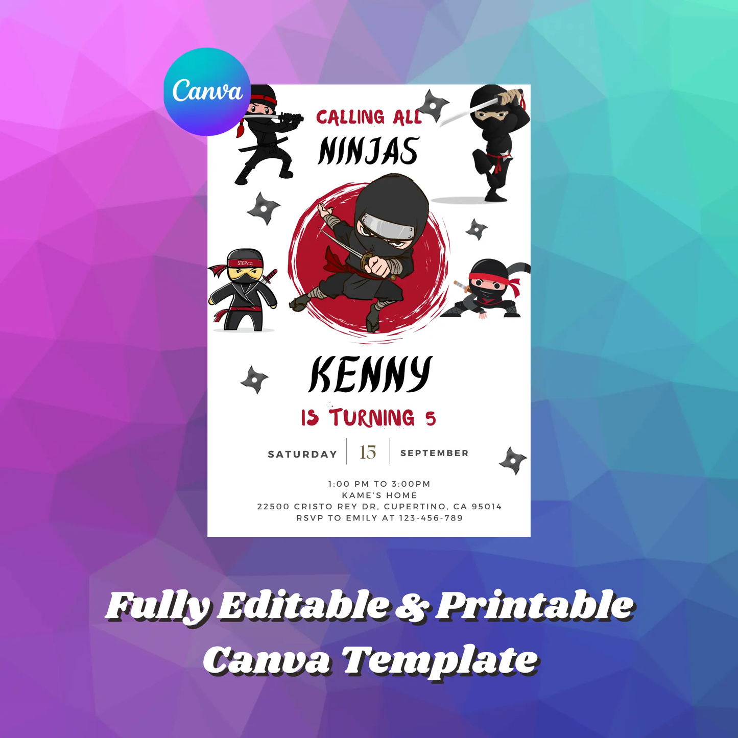 Ninja Birthday Invitation Template | Ninja Warrior Party Invite - CreativeRino