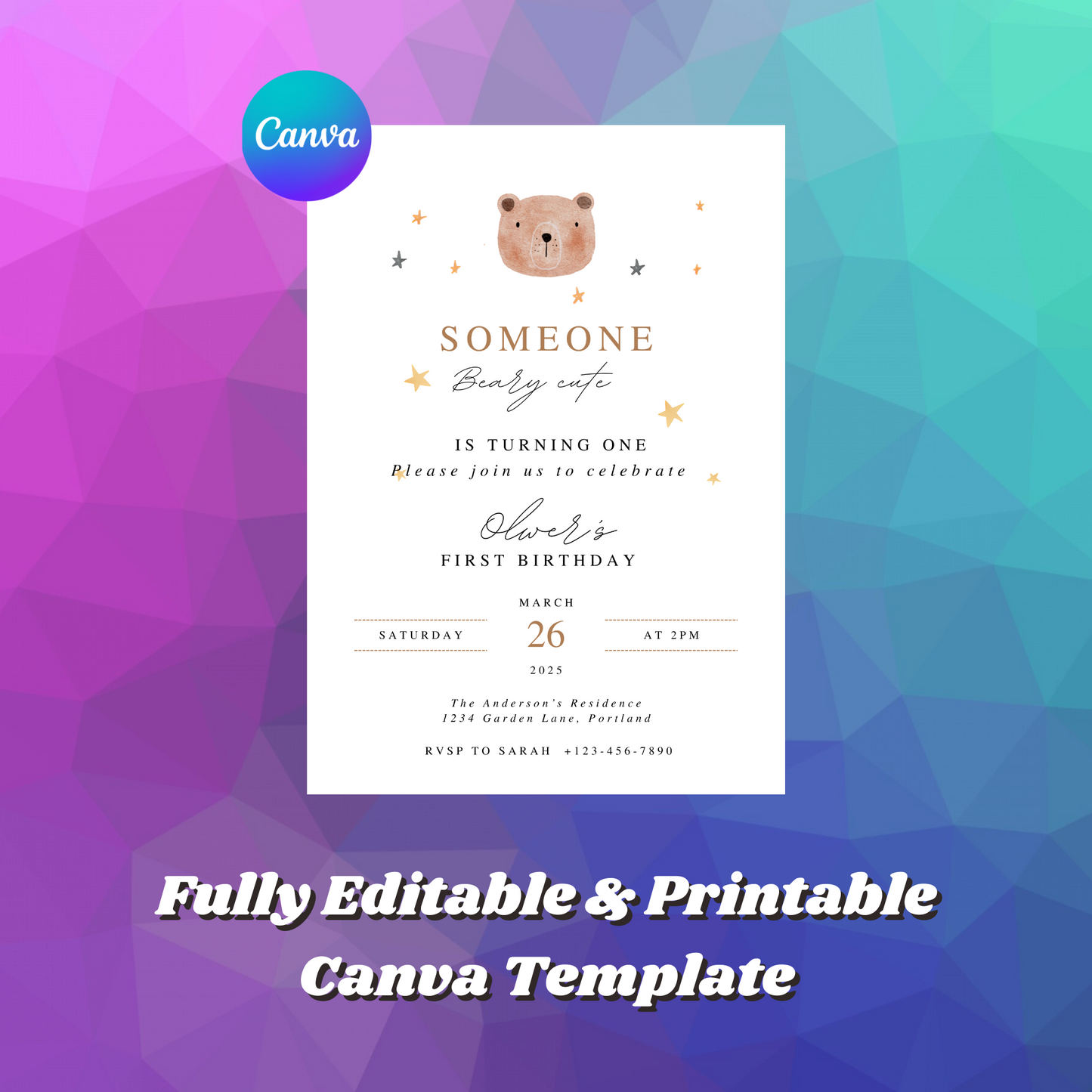 Teddy Bear Birthday Invitation Template | Someone Beary Cute Invite