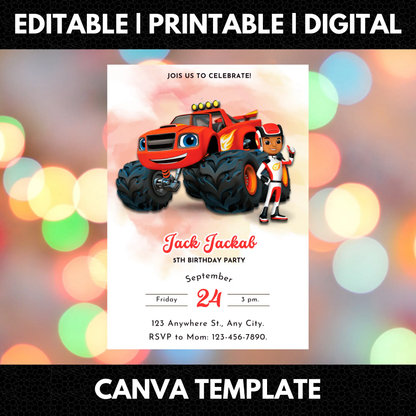 Blaze and the Monster Machines Birthday Invitation Template - CreativeRino