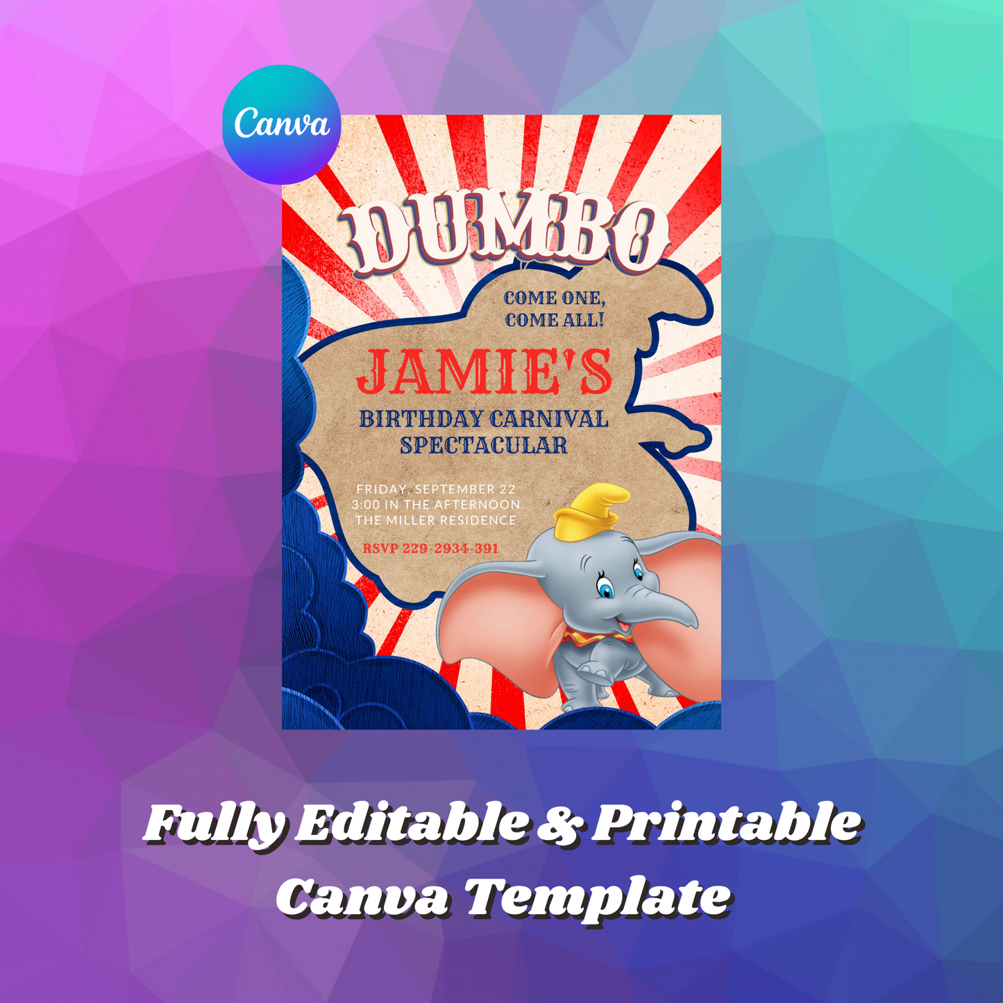 Dumbo Birthday Invitation Template