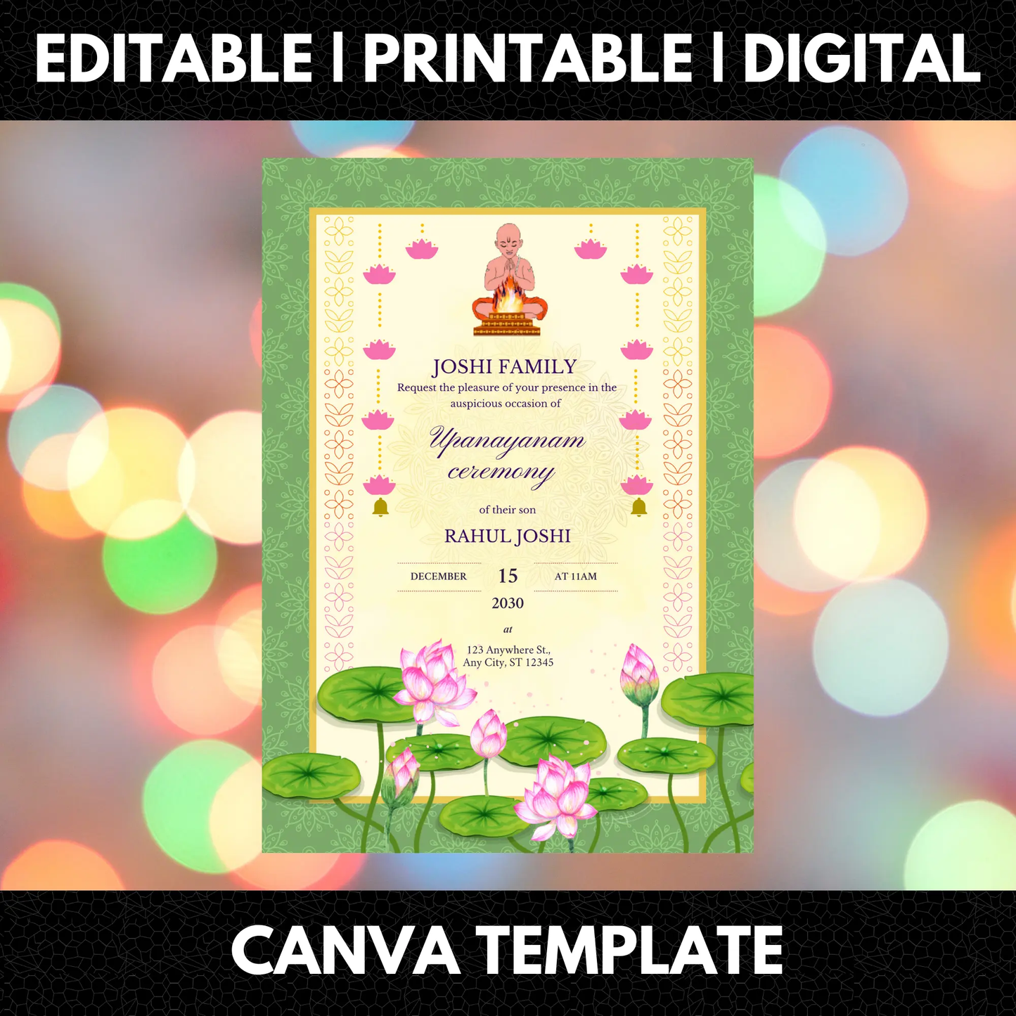 Upanayanam Ceremony Invitation Template | Thread Ceremony Invite - CreativeRino