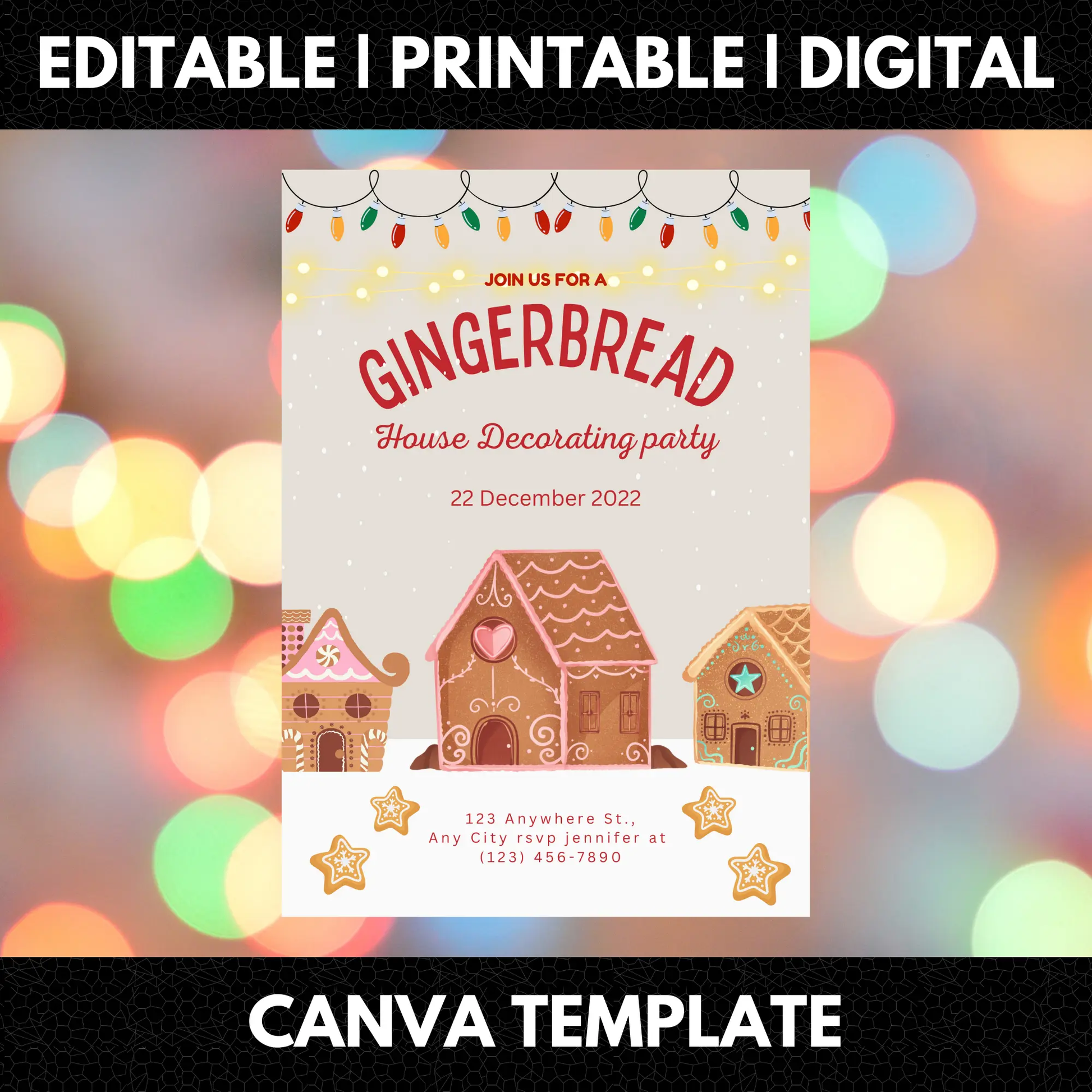 Gingerbread House Decorating Party Christmas Invitation Template - CreativeRino