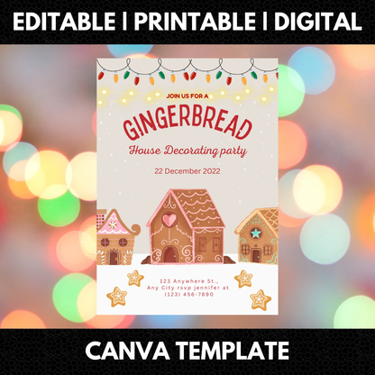 Gingerbread House Decorating Party Christmas Invitation Template - CreativeRino