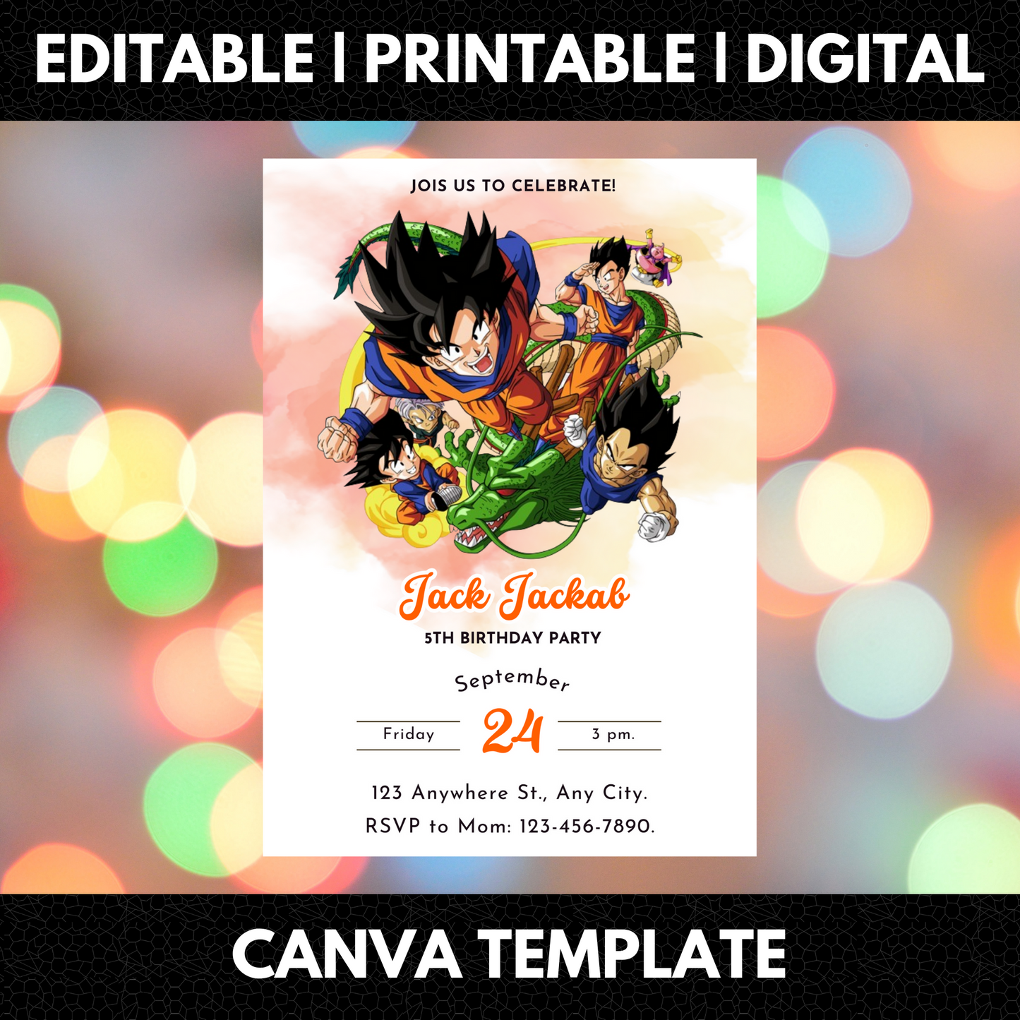 Dragon Ball Birthday Invitation Template