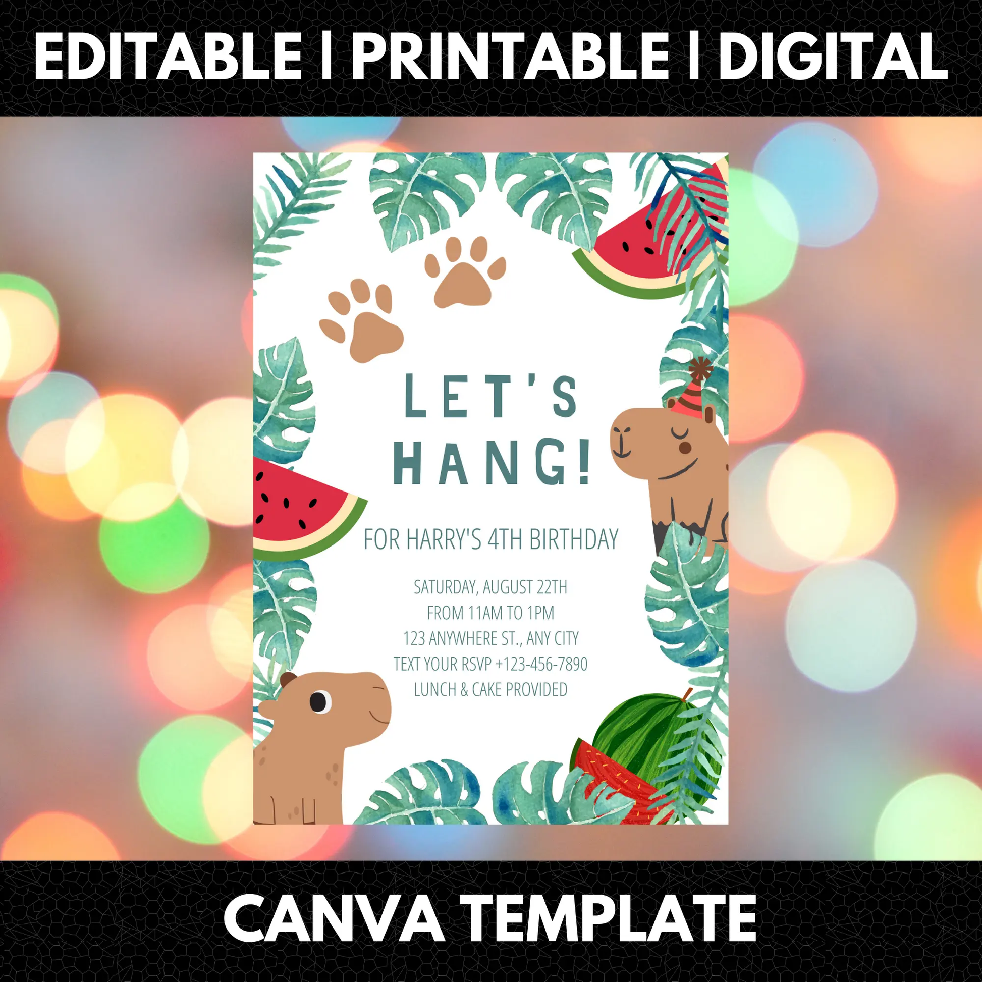 Capybara Birthday Invitation Template - CreativeRino