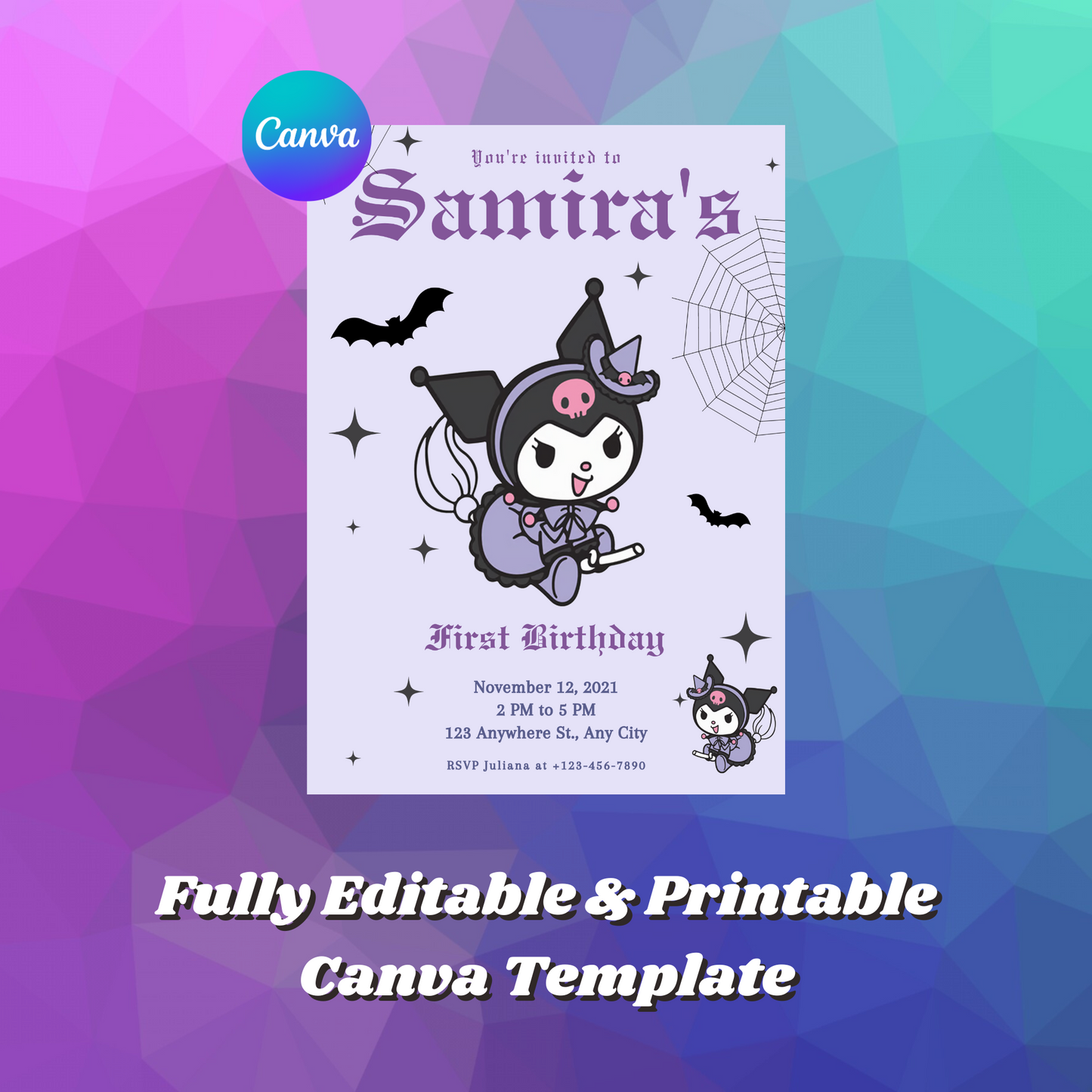 Sanrios Kuromi Kawaii Kitty Birthday Invitation Template