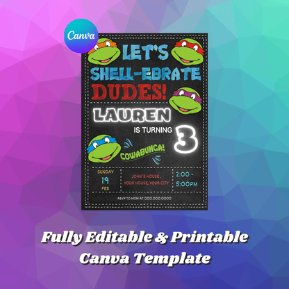 Teenage Mutant Ninja Turtles Birthday Invitation Template - CreativeRino