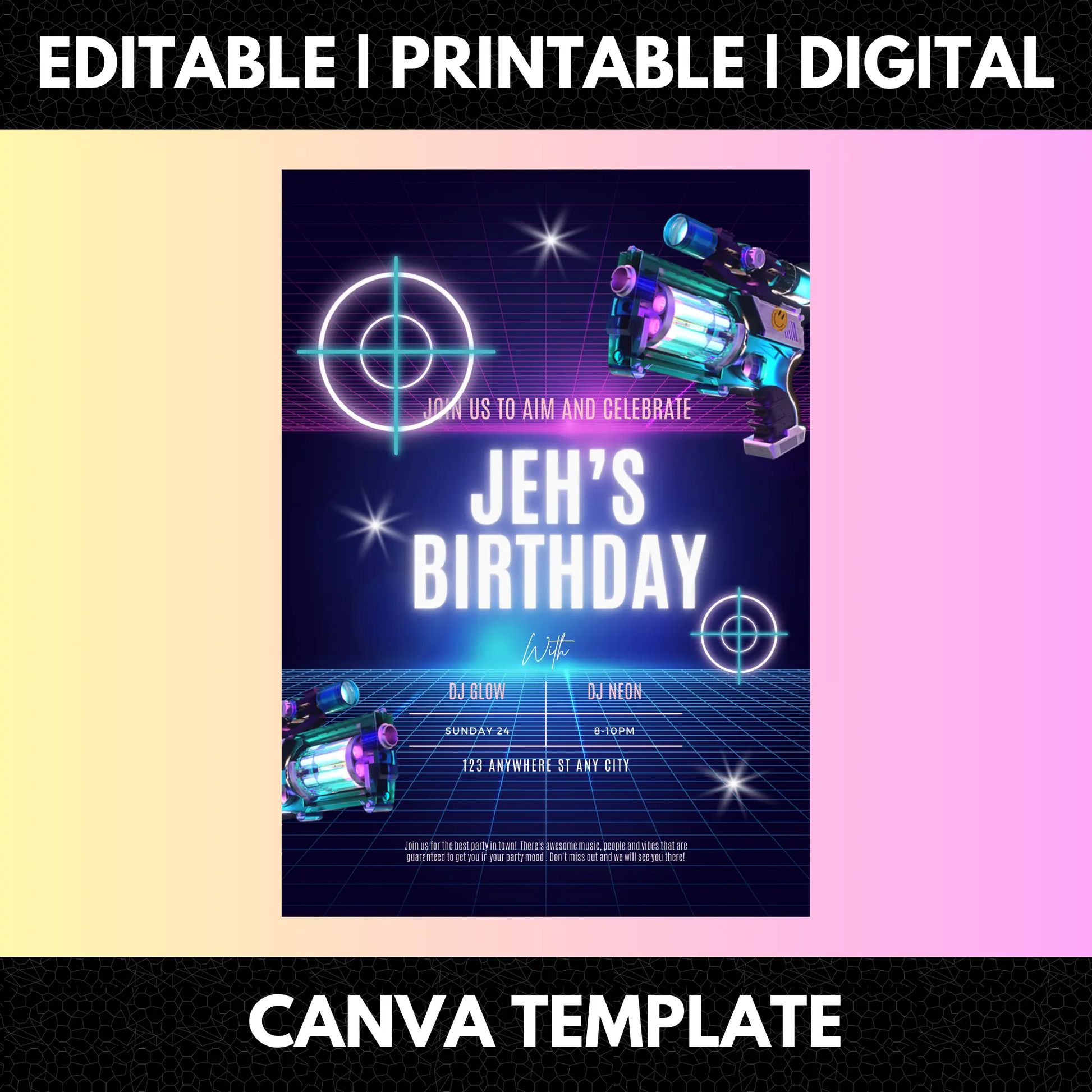 Laser Gun Birthday Invitation Template - CreativeRino