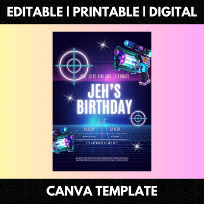 Laser Gun Birthday Invitation Template - CreativeRino