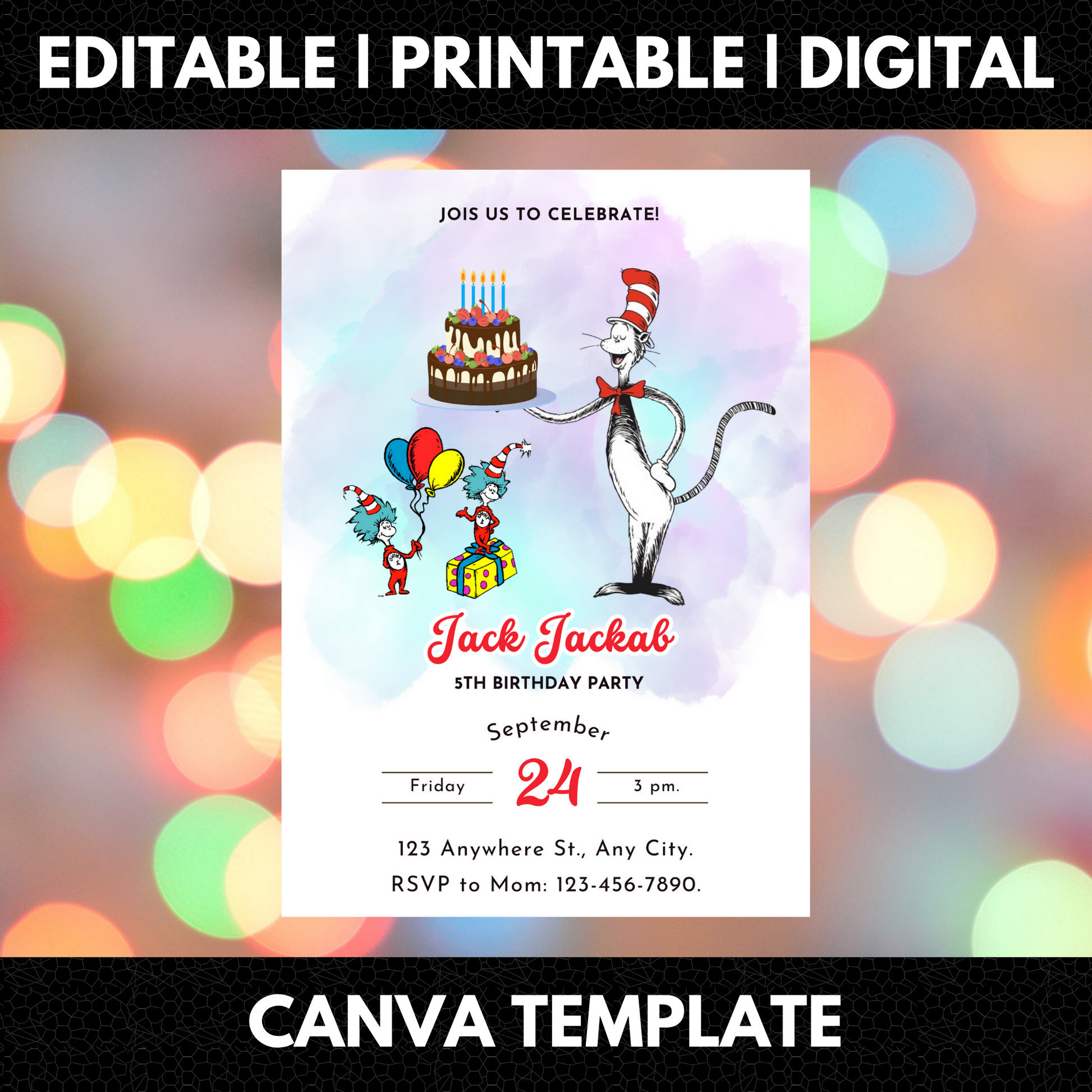 Dr Seuss Birthday Invitation Template - CreativeRino