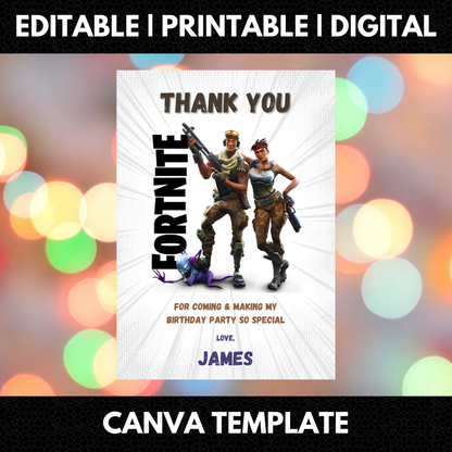 Fortnite Game Thank You Card Template - CreativeRino