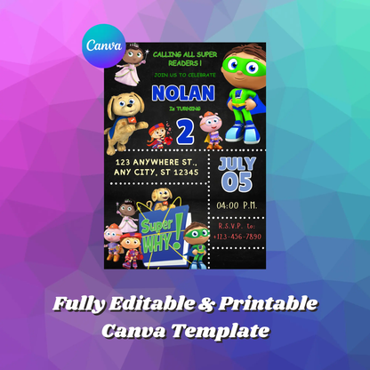 Super Why Birthday Invitation Template - CreativeRino