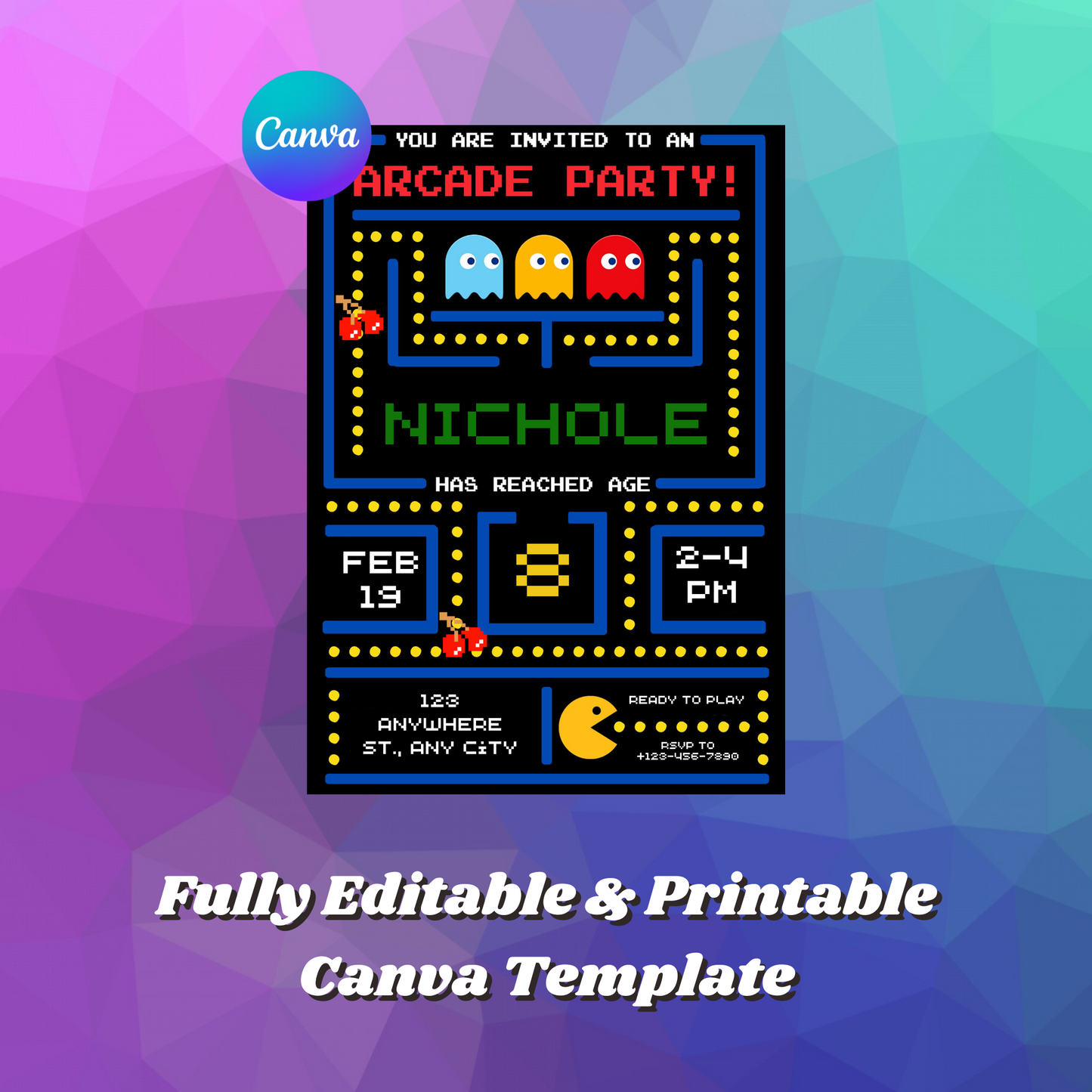 Pac Man Birthday Invitation Template