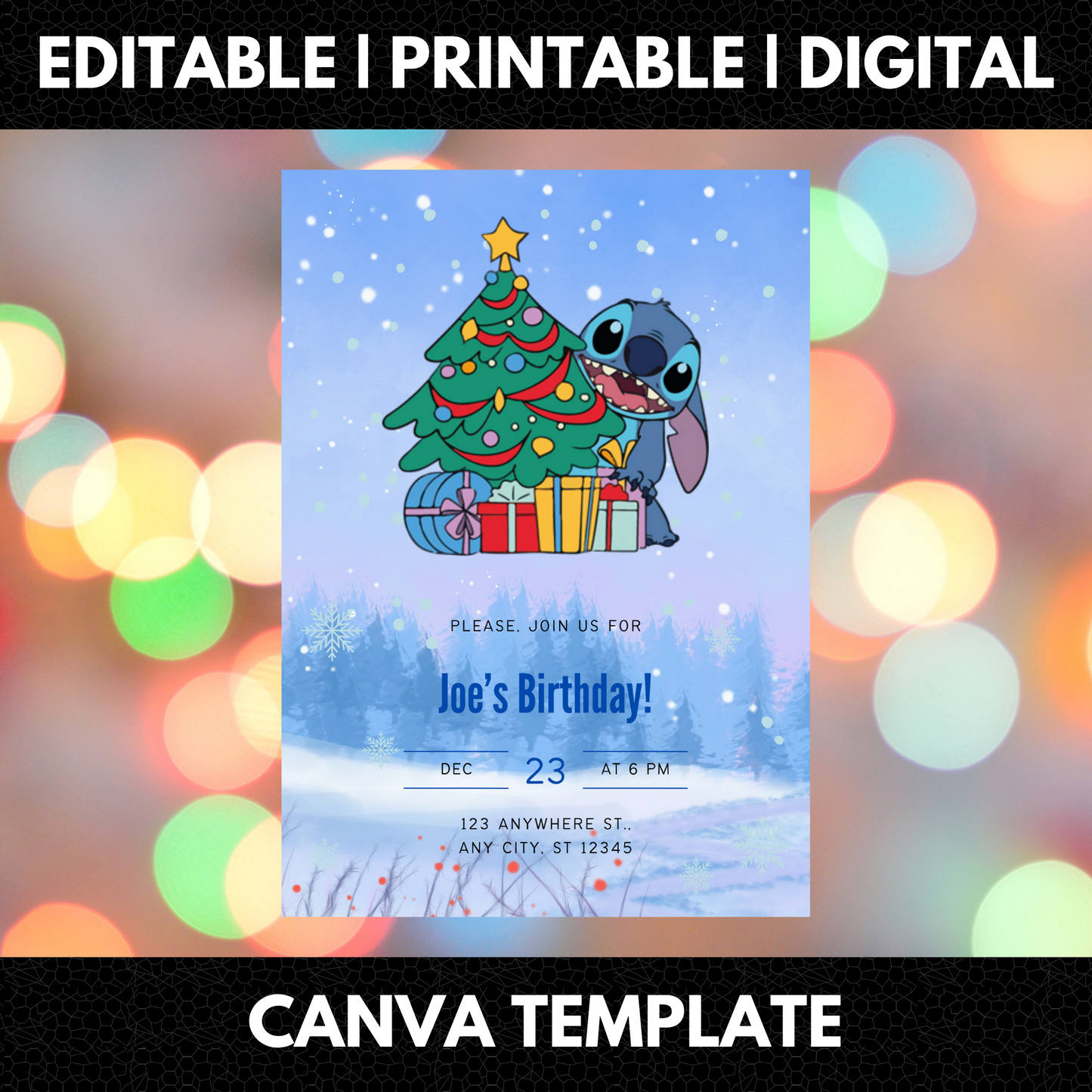 Stitch Christmas Birthday Invitation Template