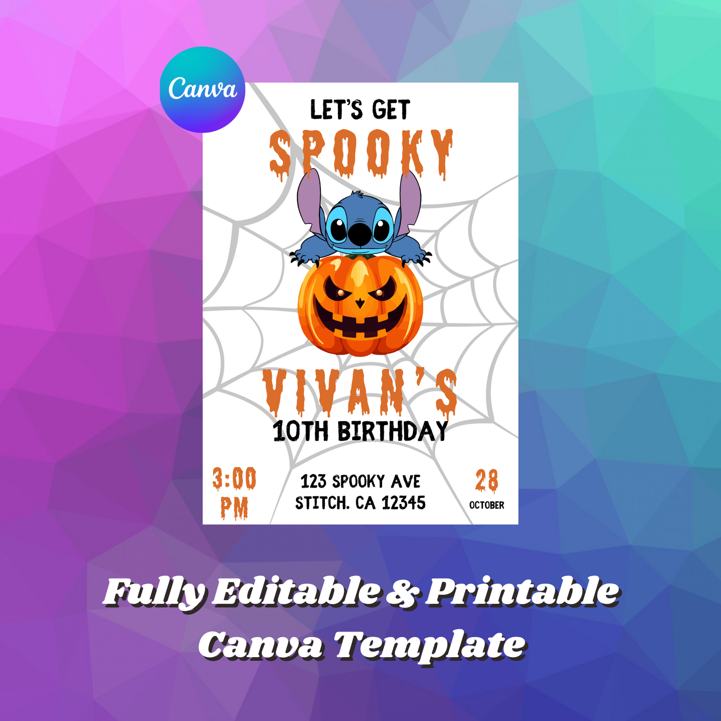 Spooky Stitch Halloween Birthday Party Invitation Template