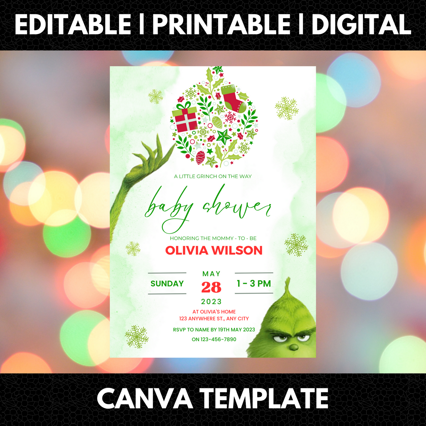 Grinch Baby Shower Invite Template | Grinchmas Whoville Baby Shower Invitation