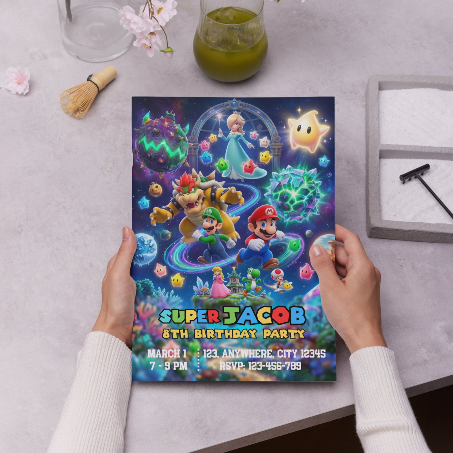 Super Mario Galaxy Kids Birthday Invitation | Mario Space Party Invite | Editable Printable Mario Birthday Invitation CreativeRino