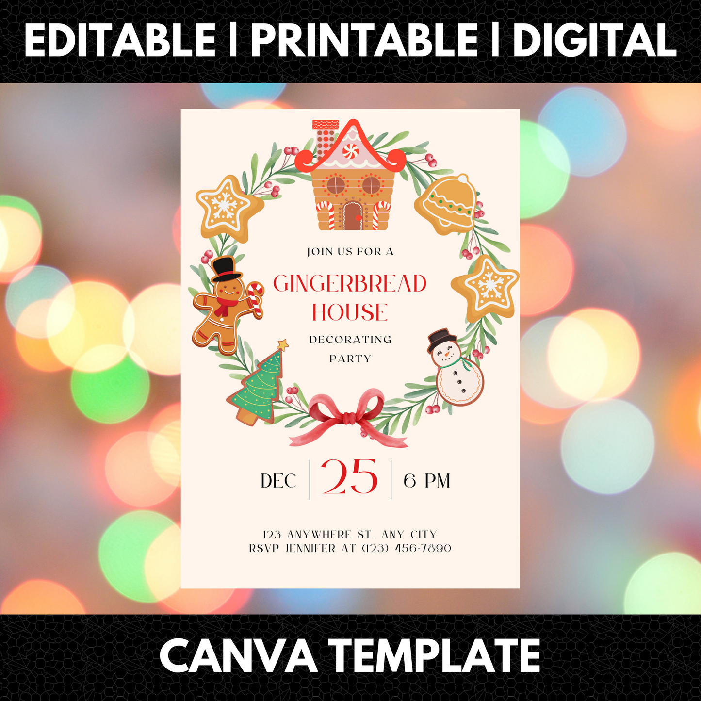 Gingerbread House Decorating Party Christmas Invitation Template