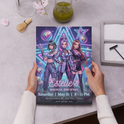 Demon Hunters Kpop Party Invitation – Custom Birthday Card CreativeRino