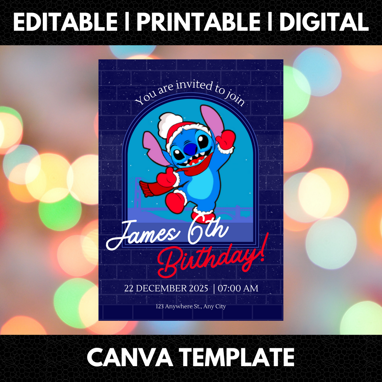 Stitch Christmas Birthday Invitation Template