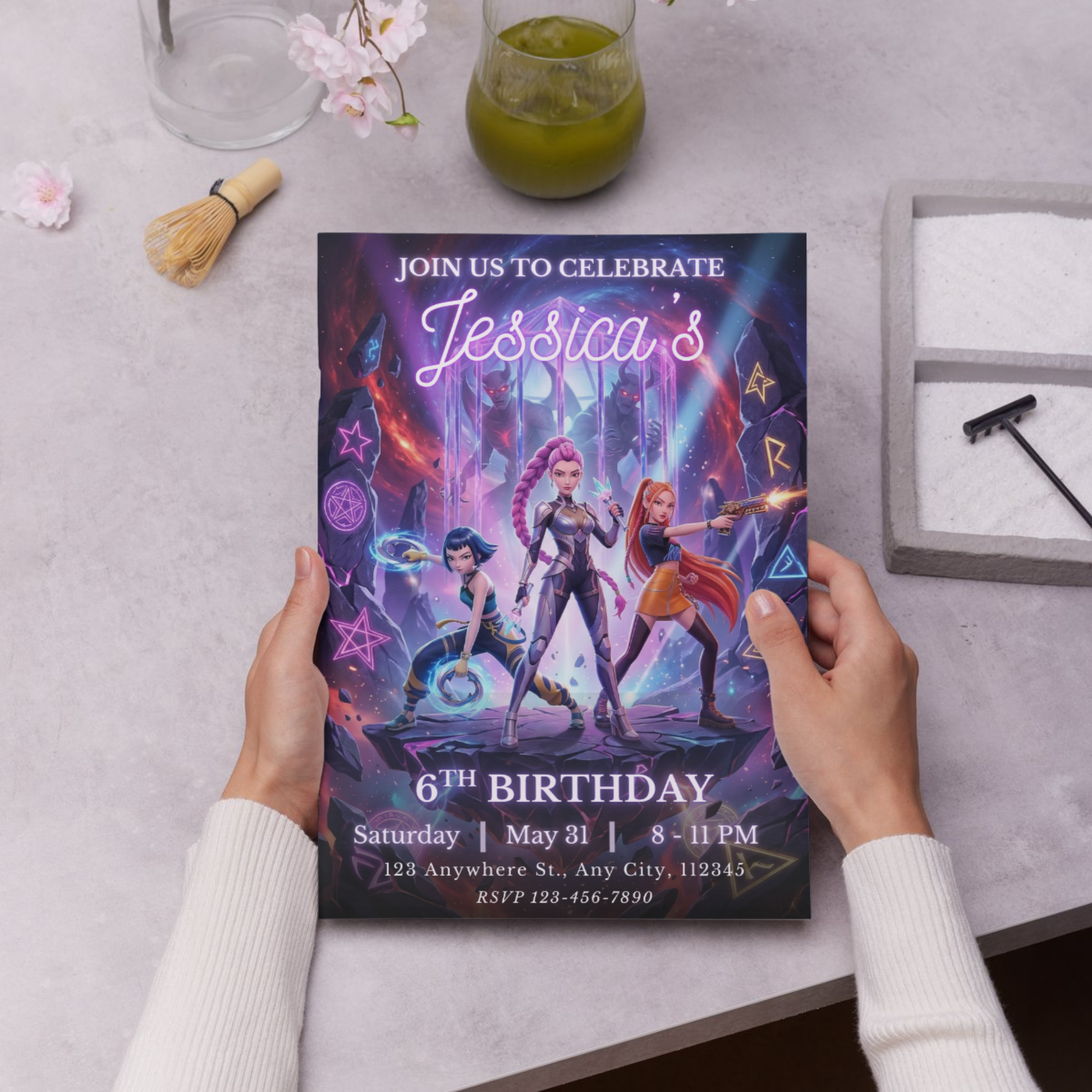 Demon Hunters Kpop Theme Birthday Invite – Instant Printable CreativeRino