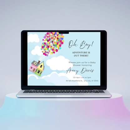 UP Baby Shower Invitation Template | Flying House and Balloons Invite - CreativeRino