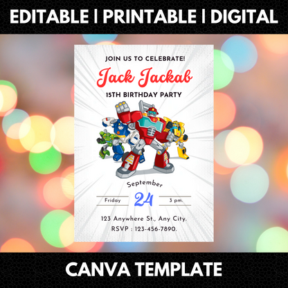 Rescue Bots Transformer Birthday Invitation Template - CreativeRino