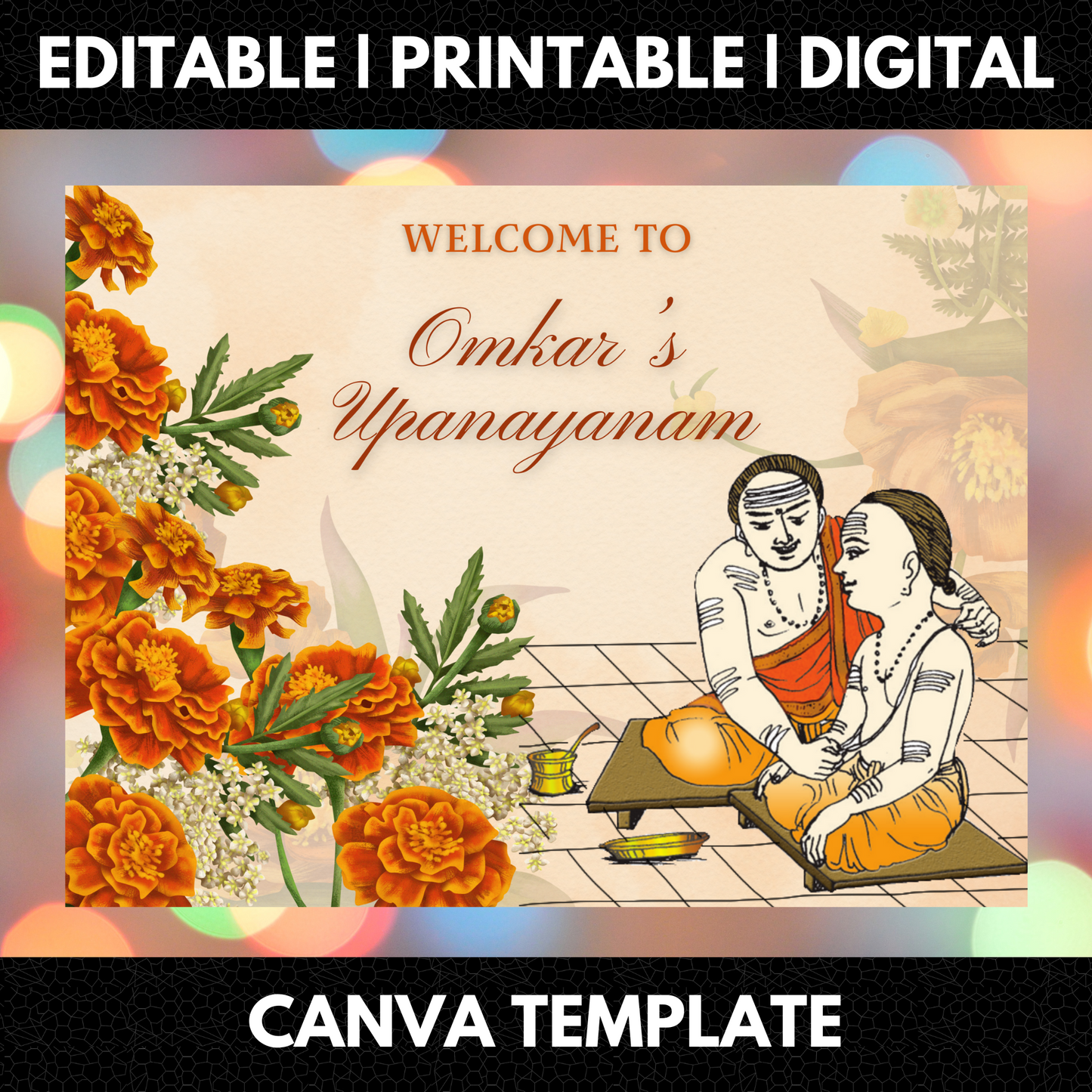 Upanayanam Ceremony Sign Template | Janeau Thread Ceremony Welcome Sign