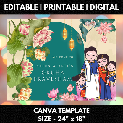 Gruhapravesham Welcome Sign Template | Indian Housewarming Welcome Sign - CreativeRino