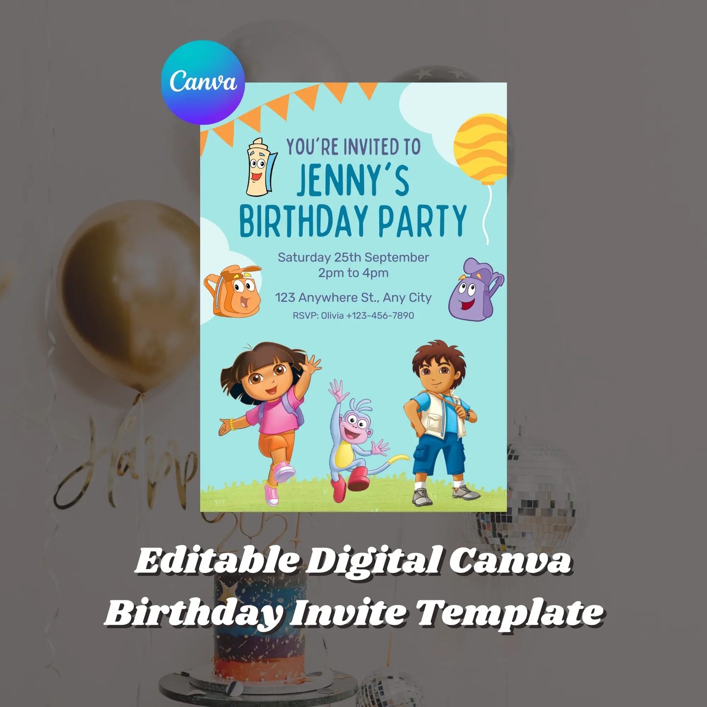 Dora and Diego Birthday Party Invitation Template - CreativeRino