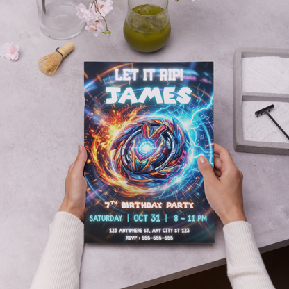 Beyblade X Birthday Invitation | Editable Beyblade Party Invite | Digital Beyblade Invitation Canva Template CreativeRino