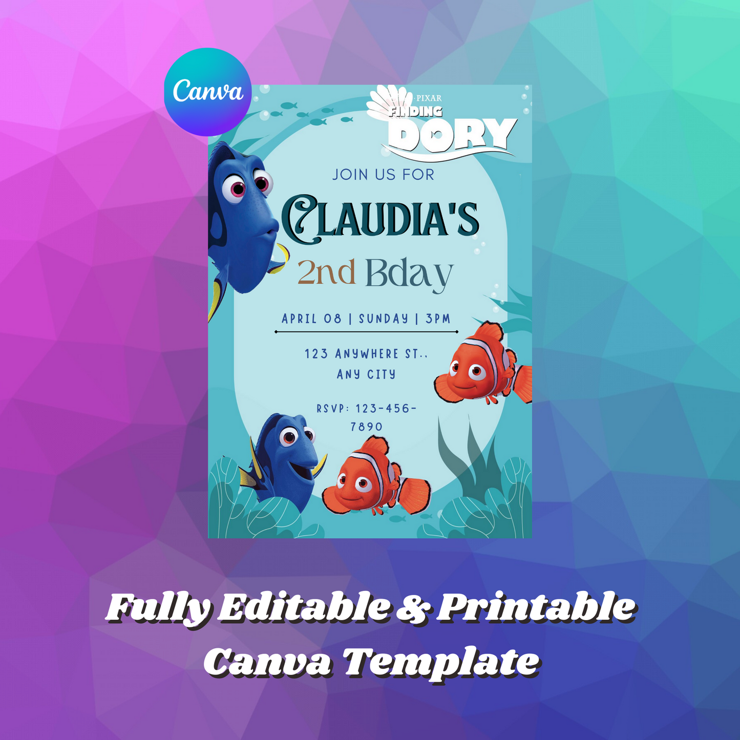 Finding Dory Birthday Invitation Template