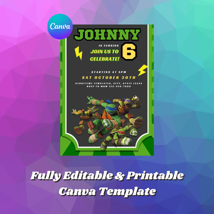 Teenage Mutant Ninja Turtles Birthday Invitation Template - CreativeRino