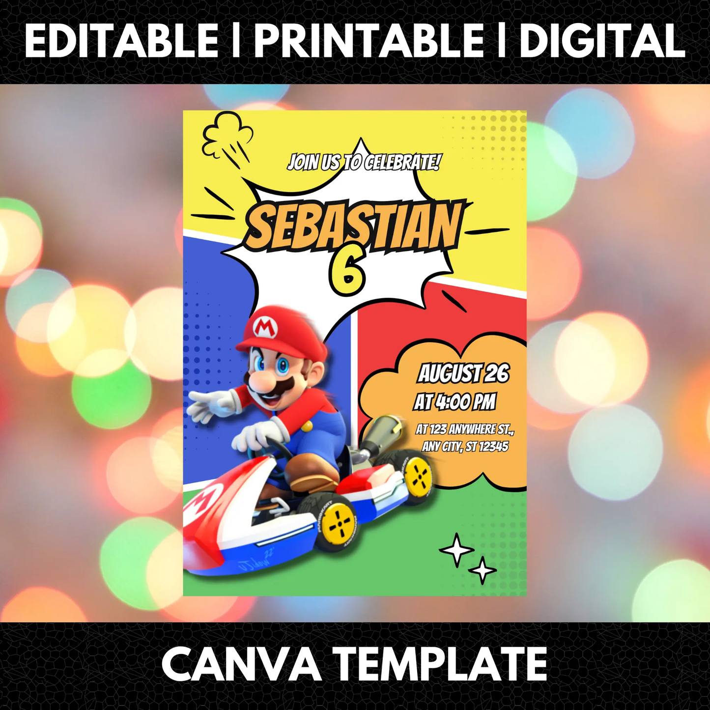 Mario Kart Birthday Invitation Template - CreativeRino