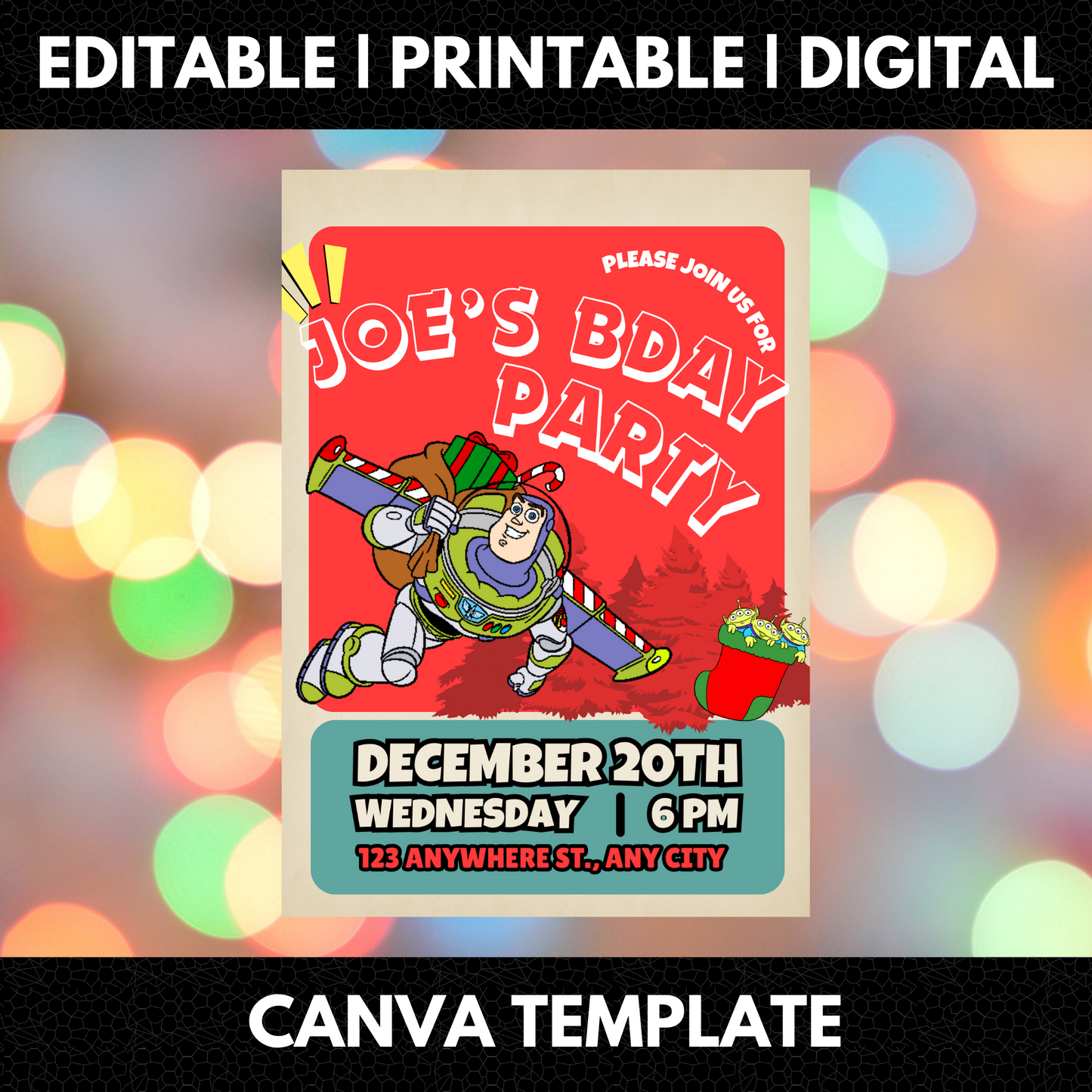 Buzz Lightyear Christmas Birthday Invitation Template | Toy Story Invite