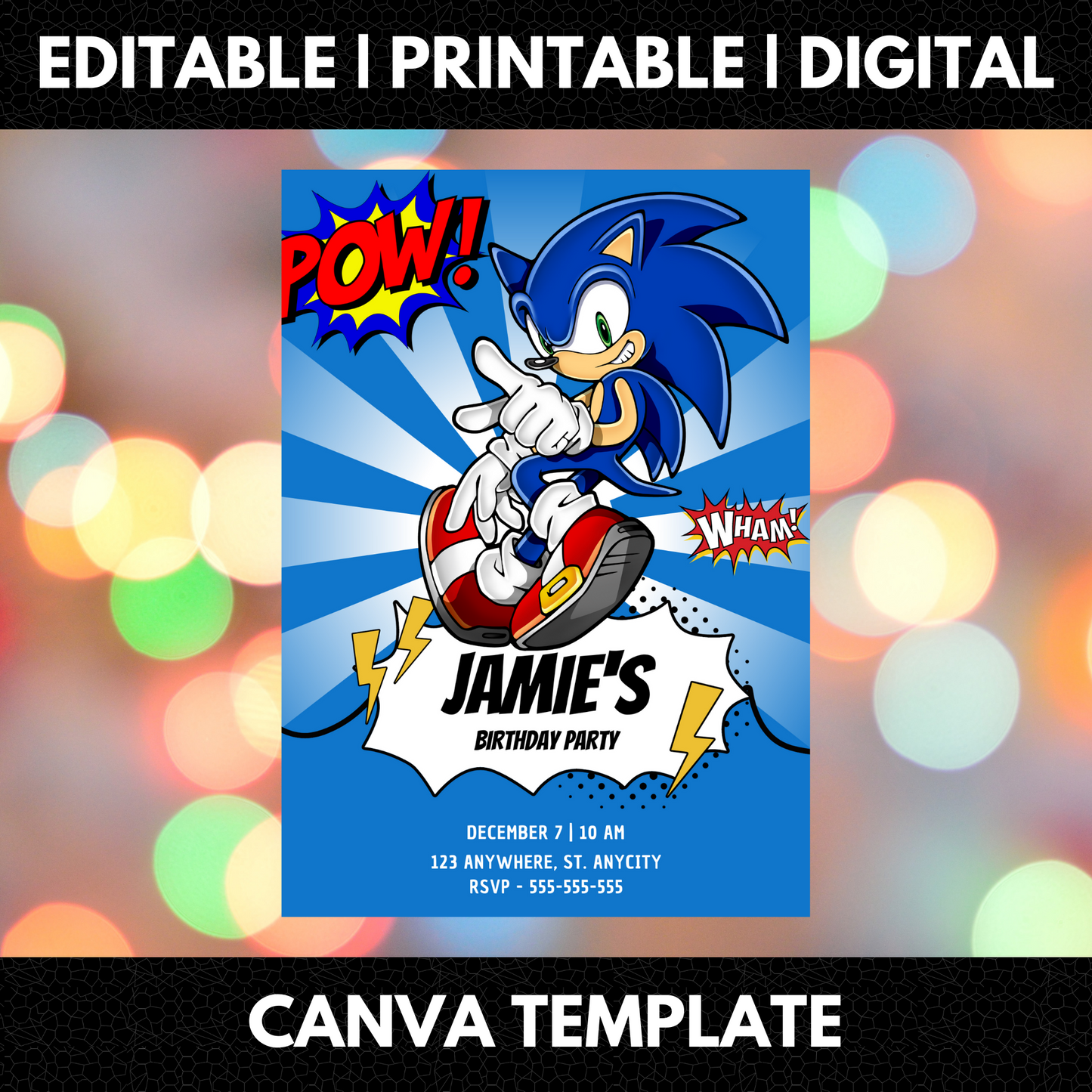 Sonic the Hedgehog Birthday Invitation Template