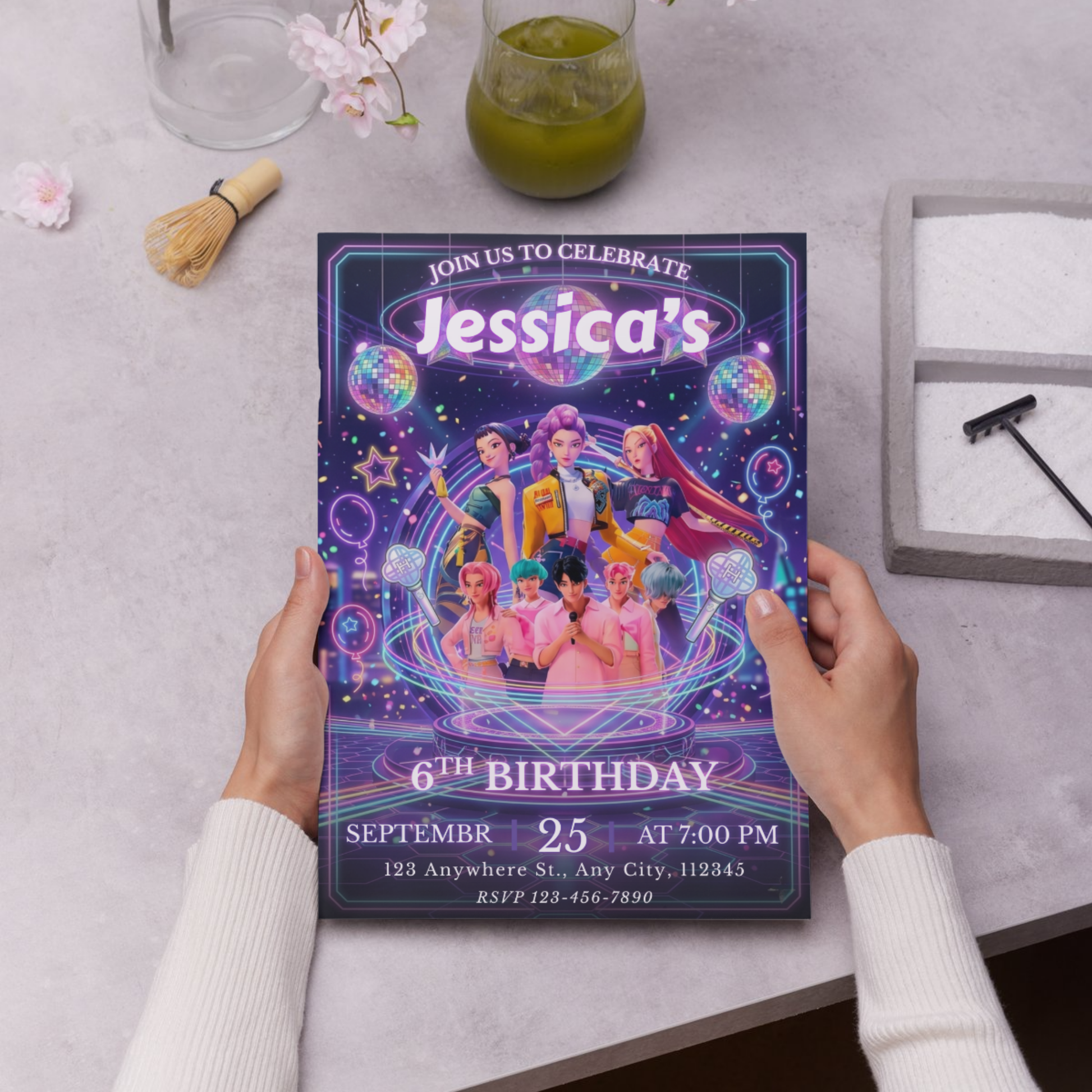 Kpop Demon Hunters Party Invite – Personalized Birthday Card Template CreativeRino