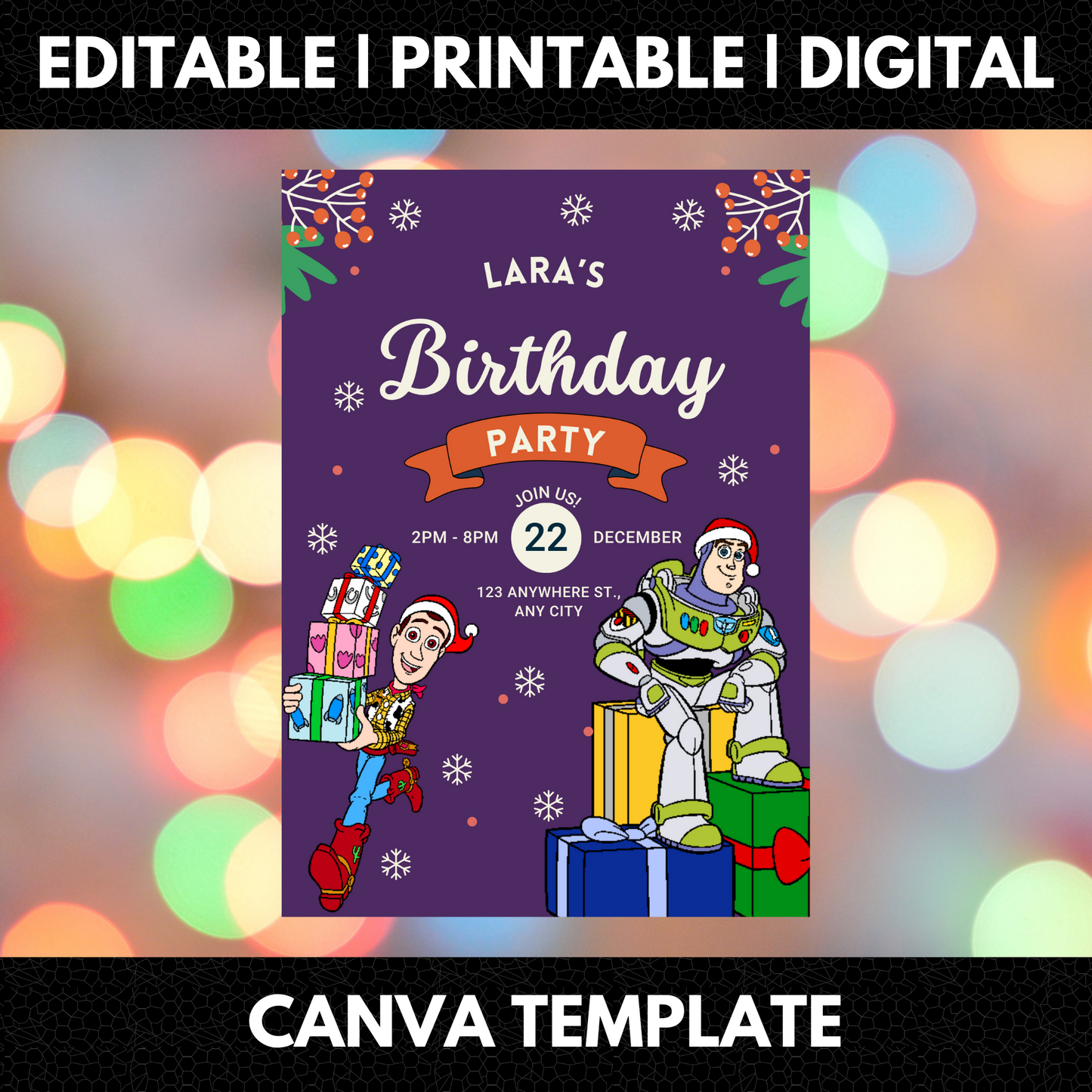 Buzz Lightyear and Woody Christmas Birthday Invitation Template | Toy Story Invite