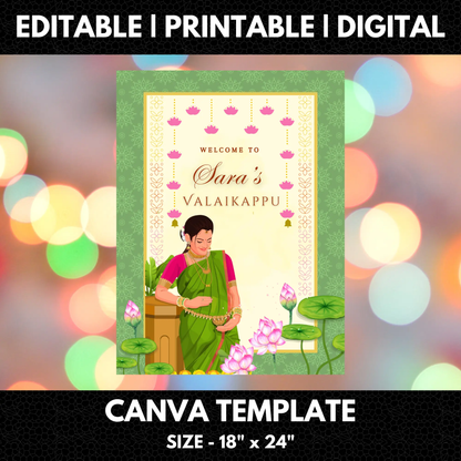 Valaikappu Ceremony Sign Template | Indian Baby Shower Welcome Sign - CreativeRino