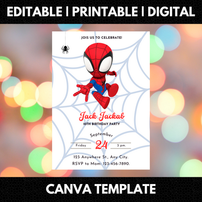 Spidey and his Amazing Friends Birthday Invitation Template - CreativeRino