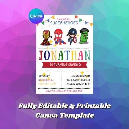 Superhero Birthday Invitation Template | Avengers Invite - CreativeRino