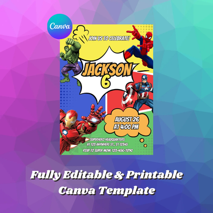 Superhero Birthday Invitation Template | Marvel Avengers Birthday Invite - CreativeRino